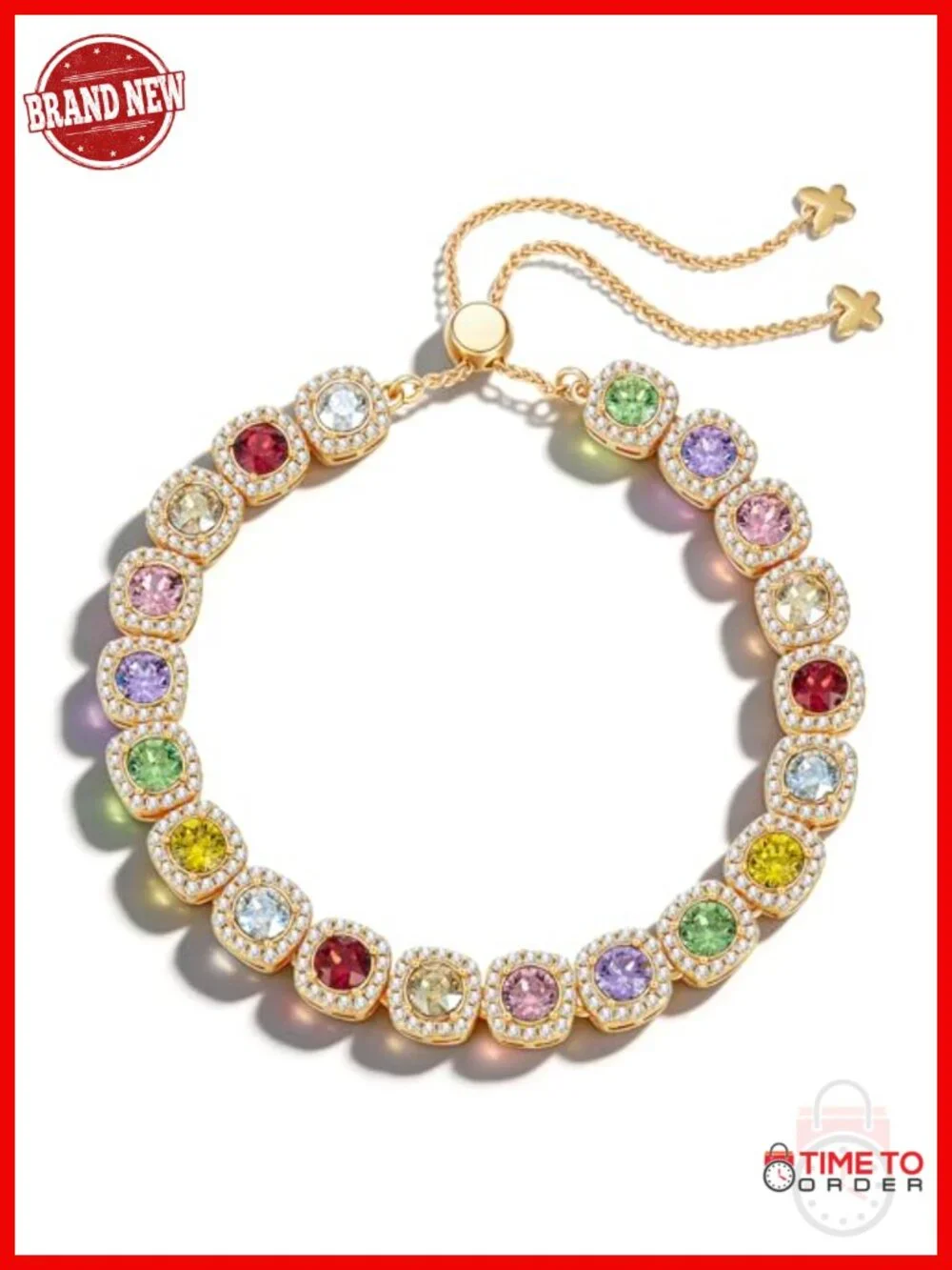 Handcrafted Gold Plated Tennis Bracelet Genuine Swarovski Crystals Slide Clasp
